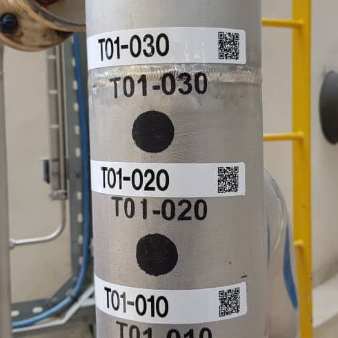 Idigo Thickness Measurement Location Sticker in a petrochemical plant